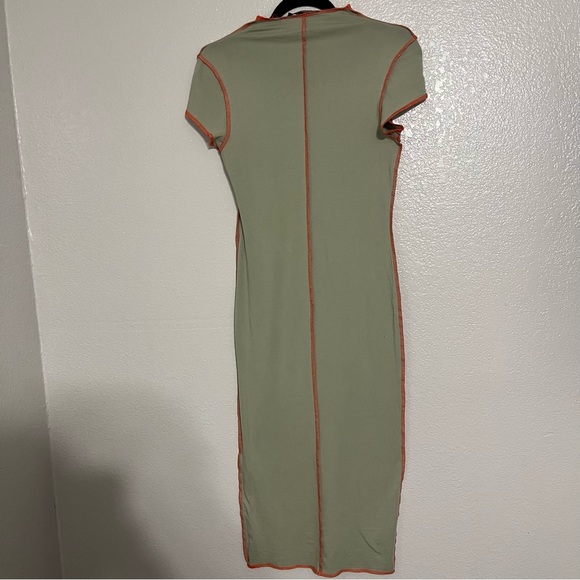 Forever 21 Green and Orange Stitch Seam Long Dress Size Small - Picture 4 of 6